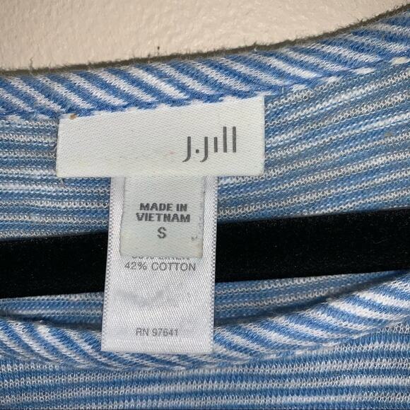 J. Jill Nautical Blue & White Striped Linen-Blend Long Sleeve Top Size: Small - Picture 3 of 9